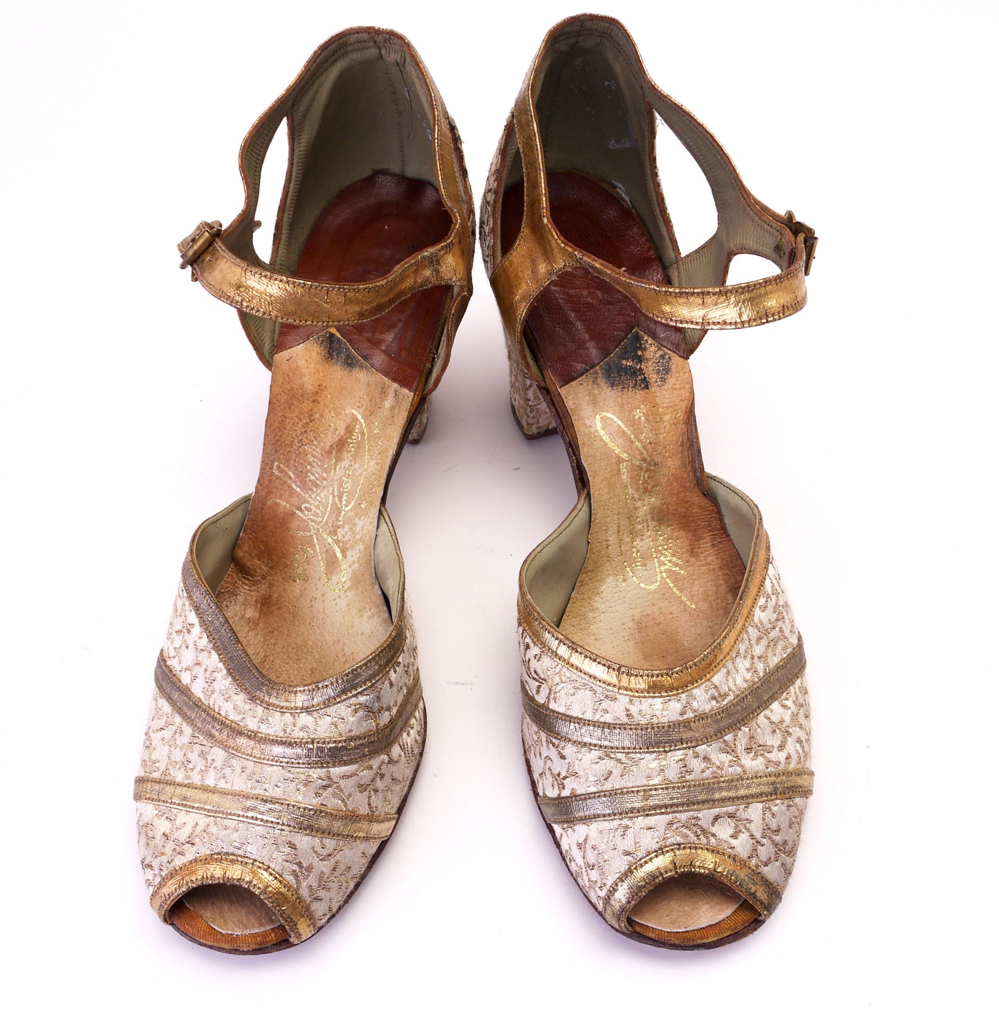 1950s Gold and Silver Brocade Evening Sandals UK 4