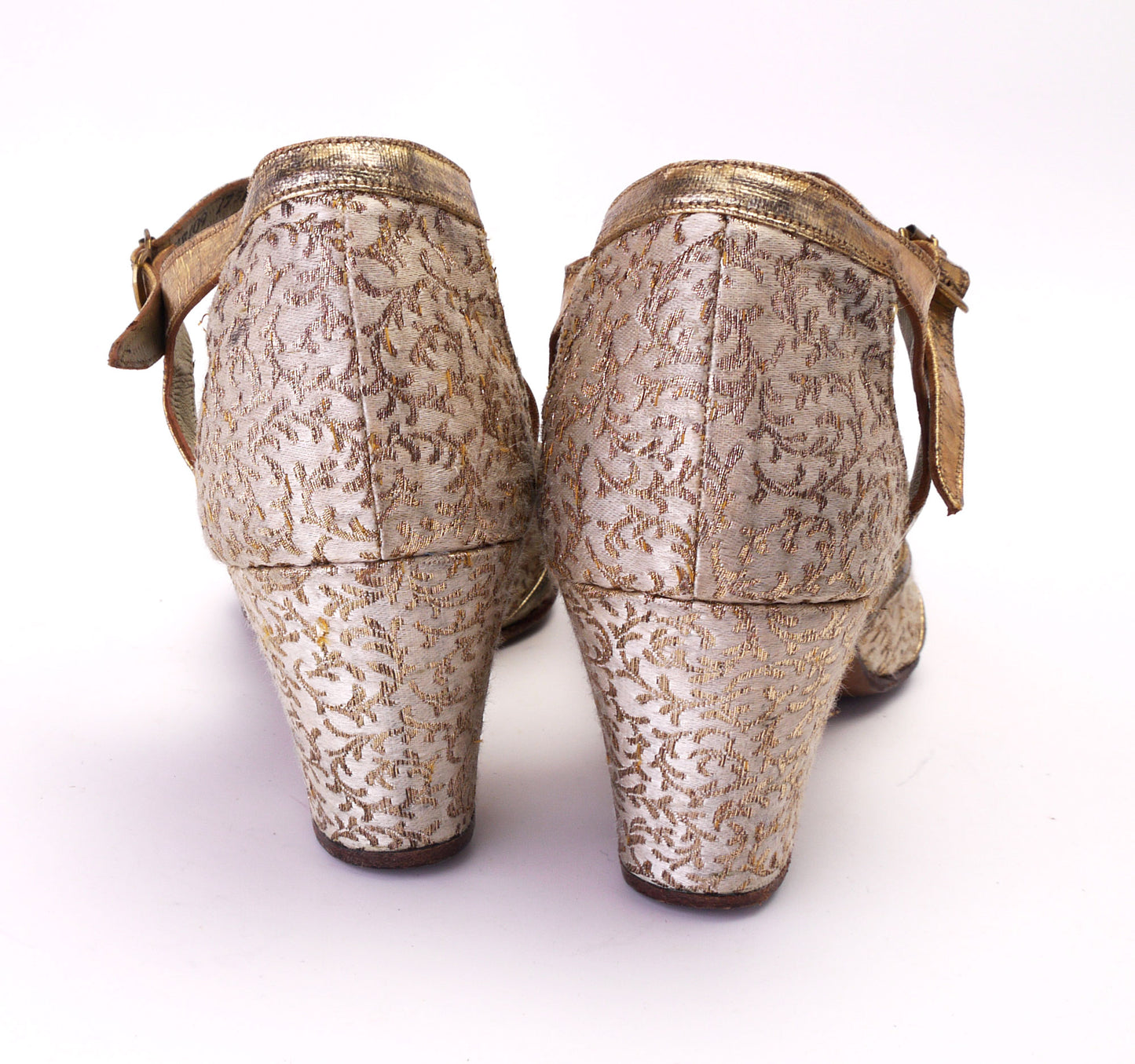 1950s Gold and Silver Brocade Evening Sandals UK 4