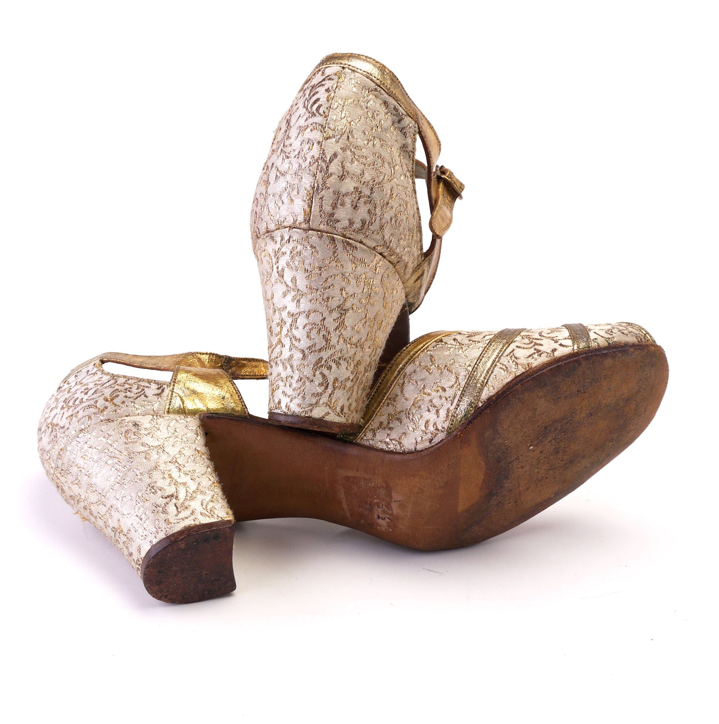 1950s Gold and Silver Brocade Evening Sandals UK 4