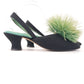 1930s Black & Apple Green Slippers w Feathers UK 6