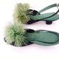 1930s Black & Apple Green Slippers w Feathers UK 6