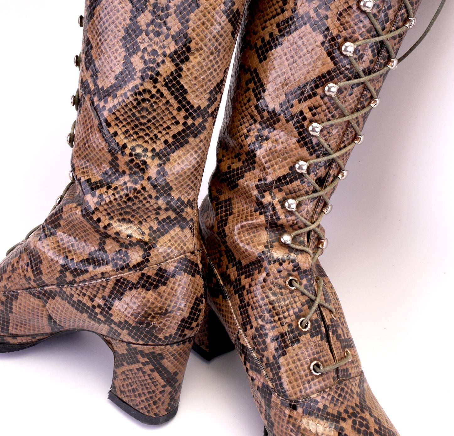 1960s Snake Print Laced Knee Boots UK 4