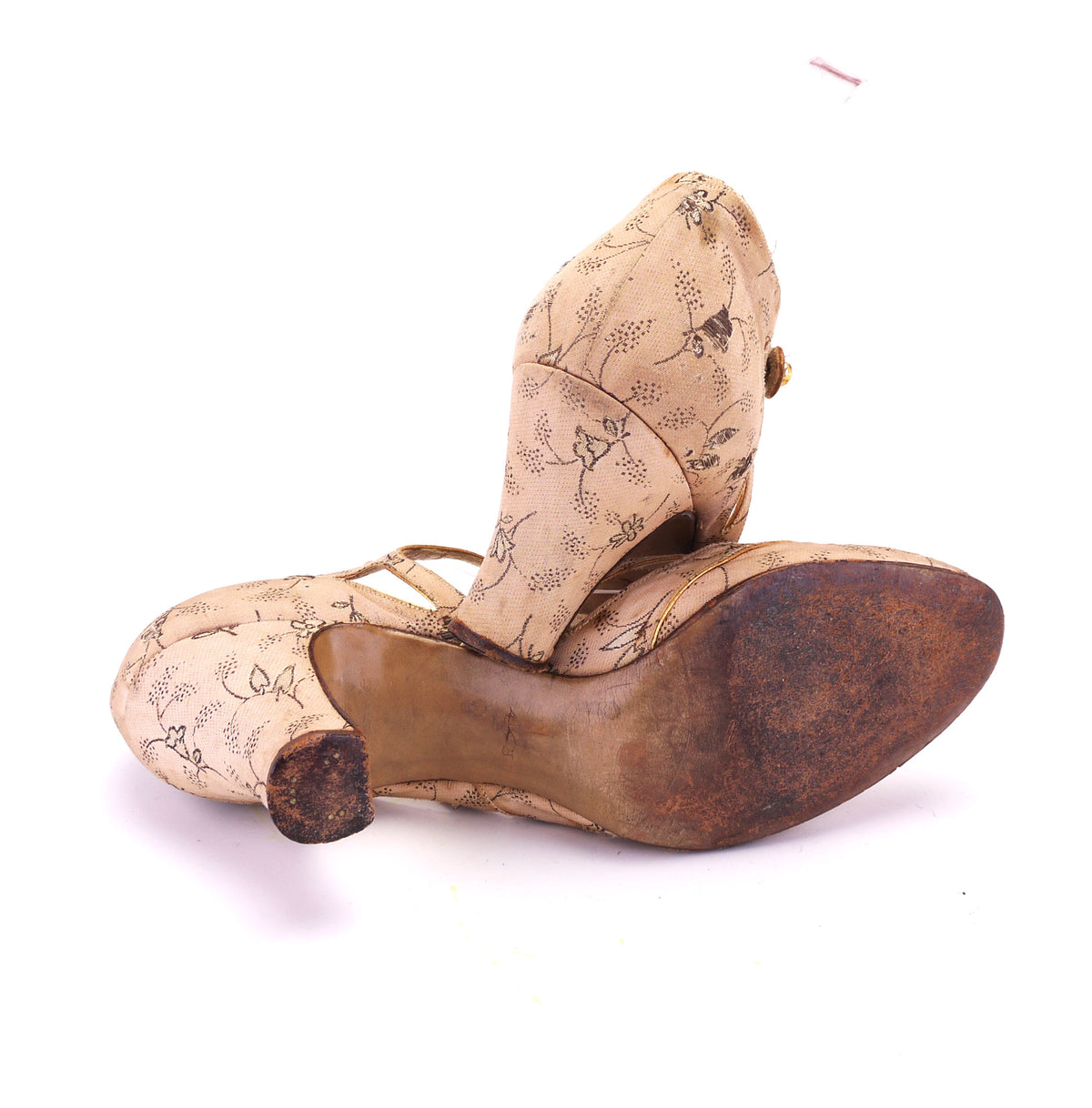 1930s Blush Pink Brocade T Bar Shoes by Sorosis UK 4.5