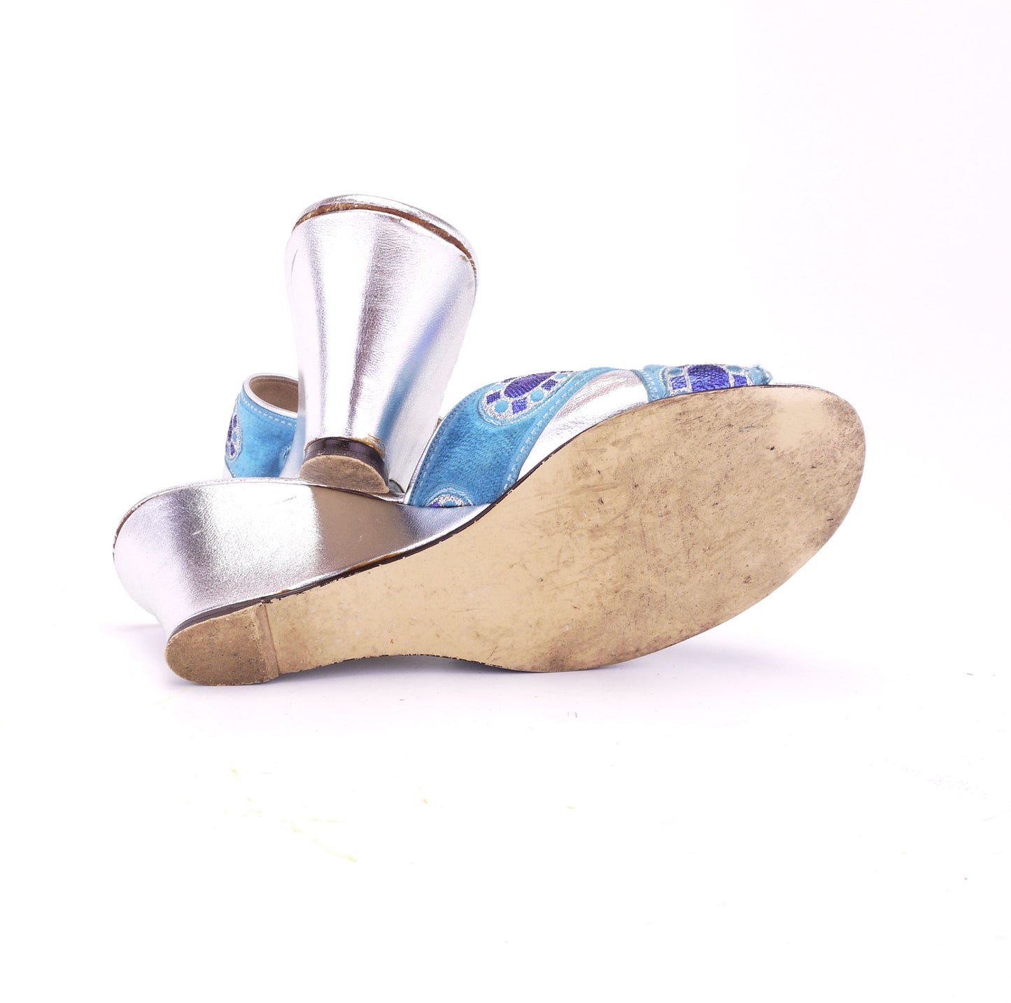 1960s Silver & Turquoise Wedges by Stacey UK 4