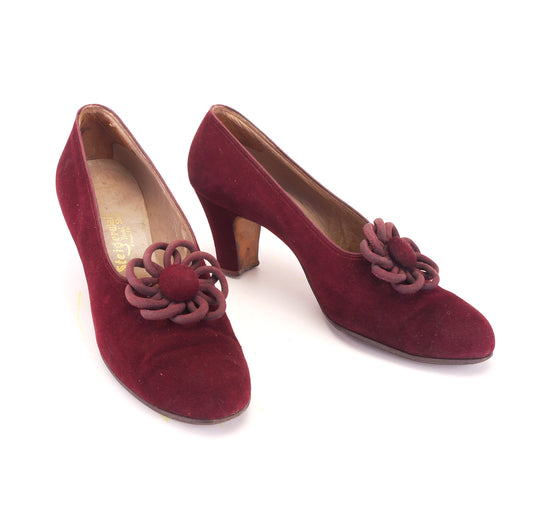 1940s Wine Suede Pumps by Steigerwalt UK 6