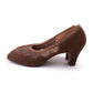 1940s 50s Taupe Brown Lace & Suede Peep Toes UK 8