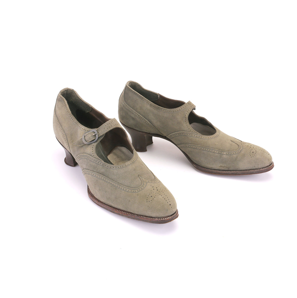 1920s Sage Green Brogued Bar Shoes by Tannar UK 6