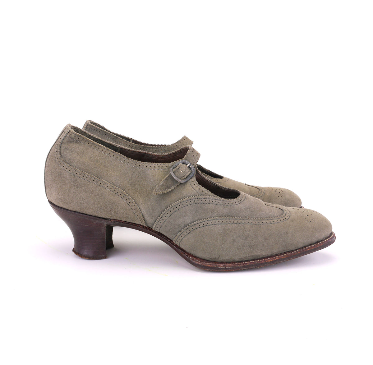 1920s Sage Green Brogued Bar Shoes by Tannar UK 6