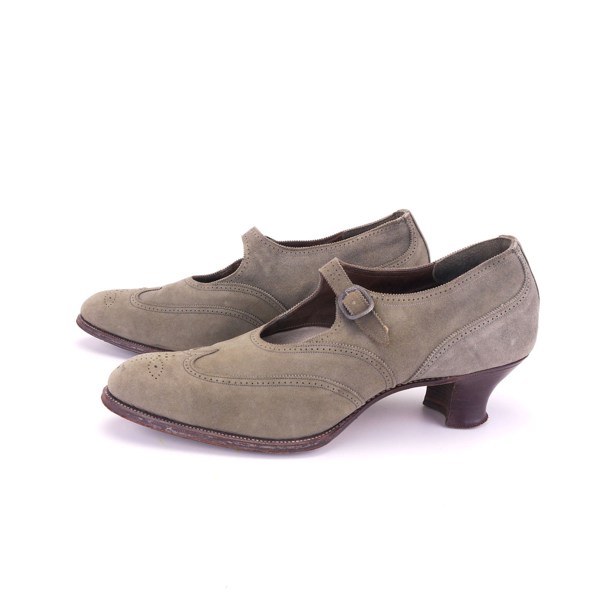 1920s Sage Green Brogued Bar Shoes by Tannar UK 6