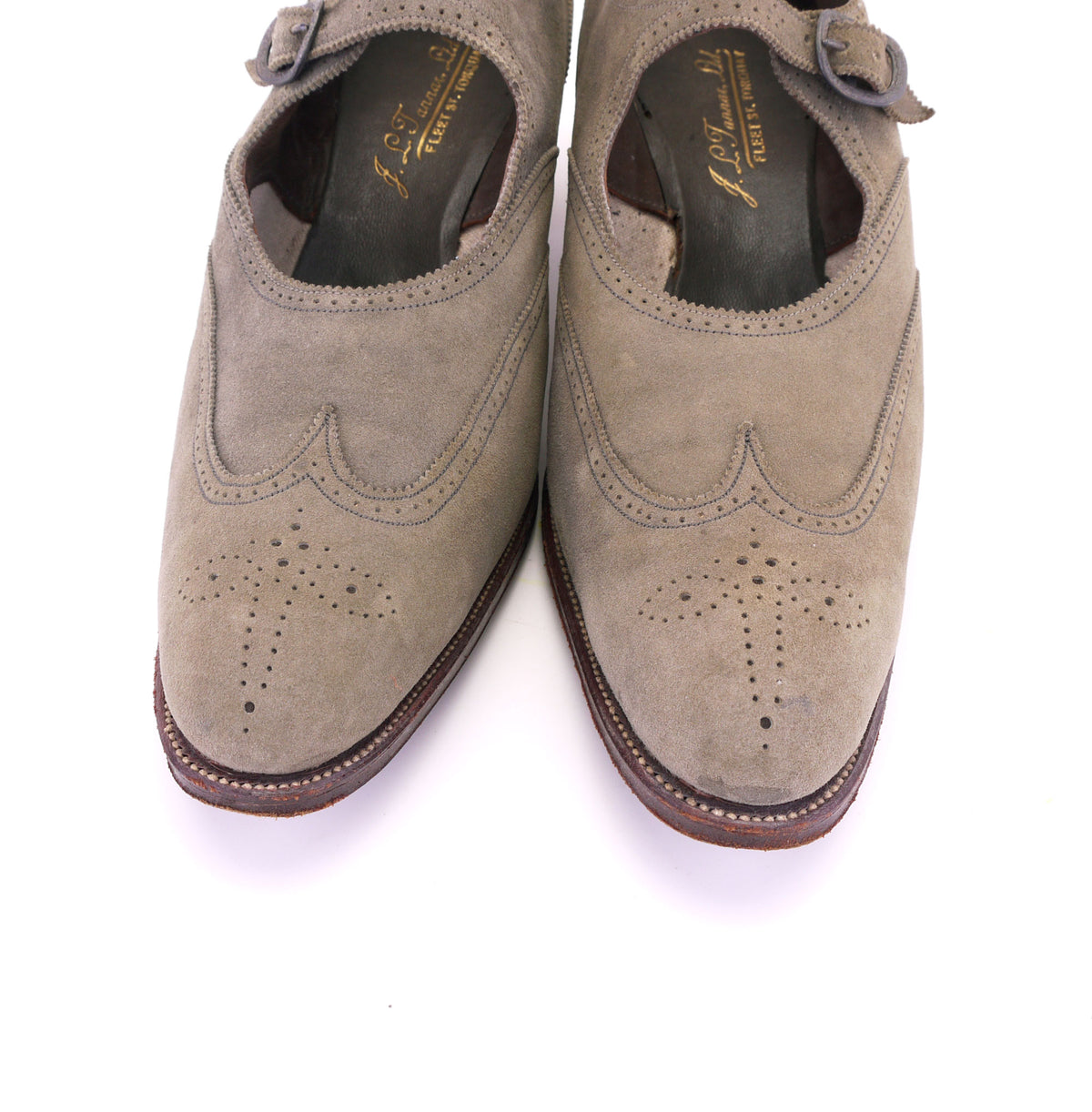 1920s Sage Green Brogued Bar Shoes by Tannar UK 6