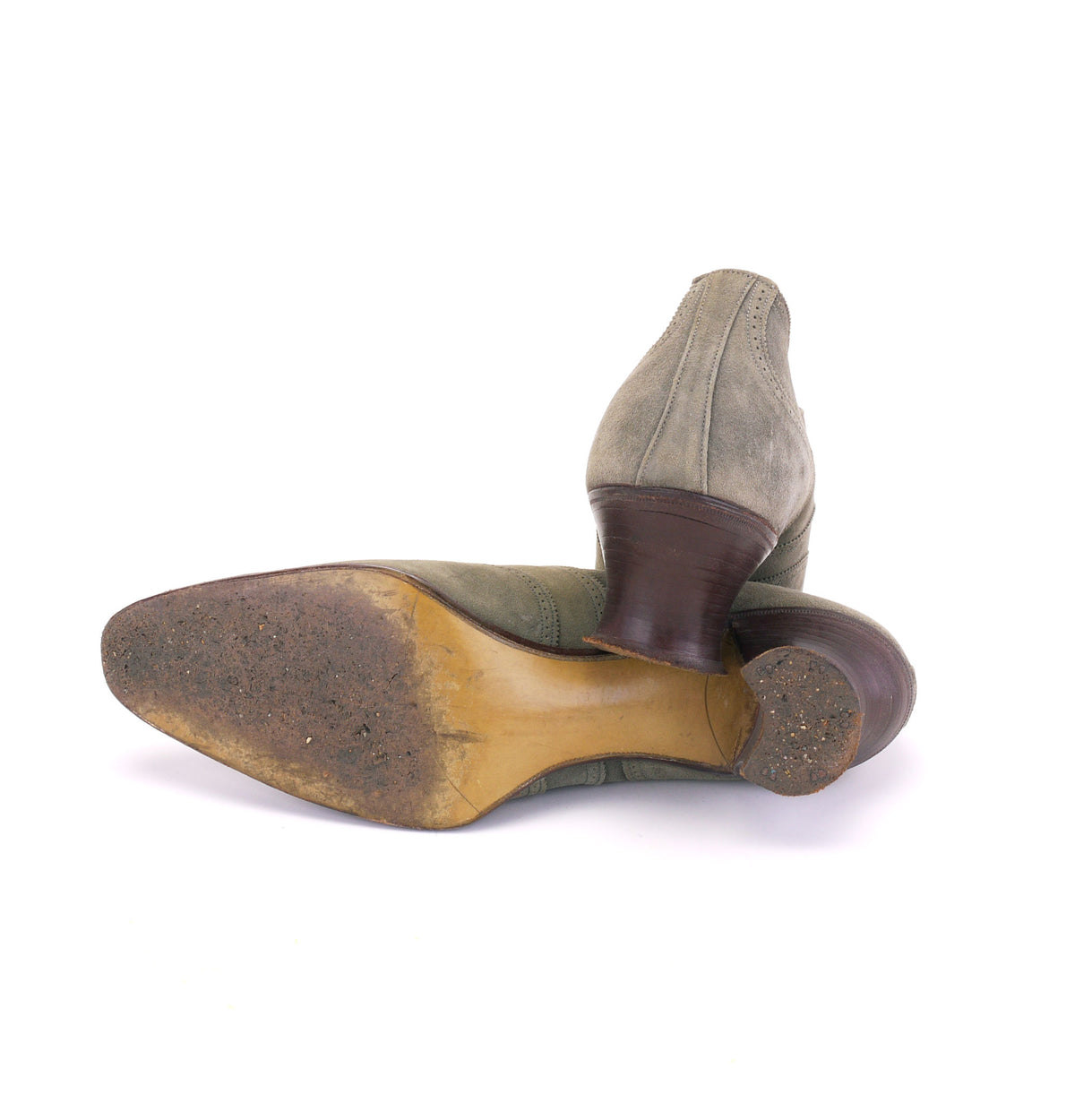 1920s Sage Green Brogued Bar Shoes by Tannar UK 6