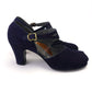 1940s Navy Suede Peep Toe with Fancy Strap UK 5