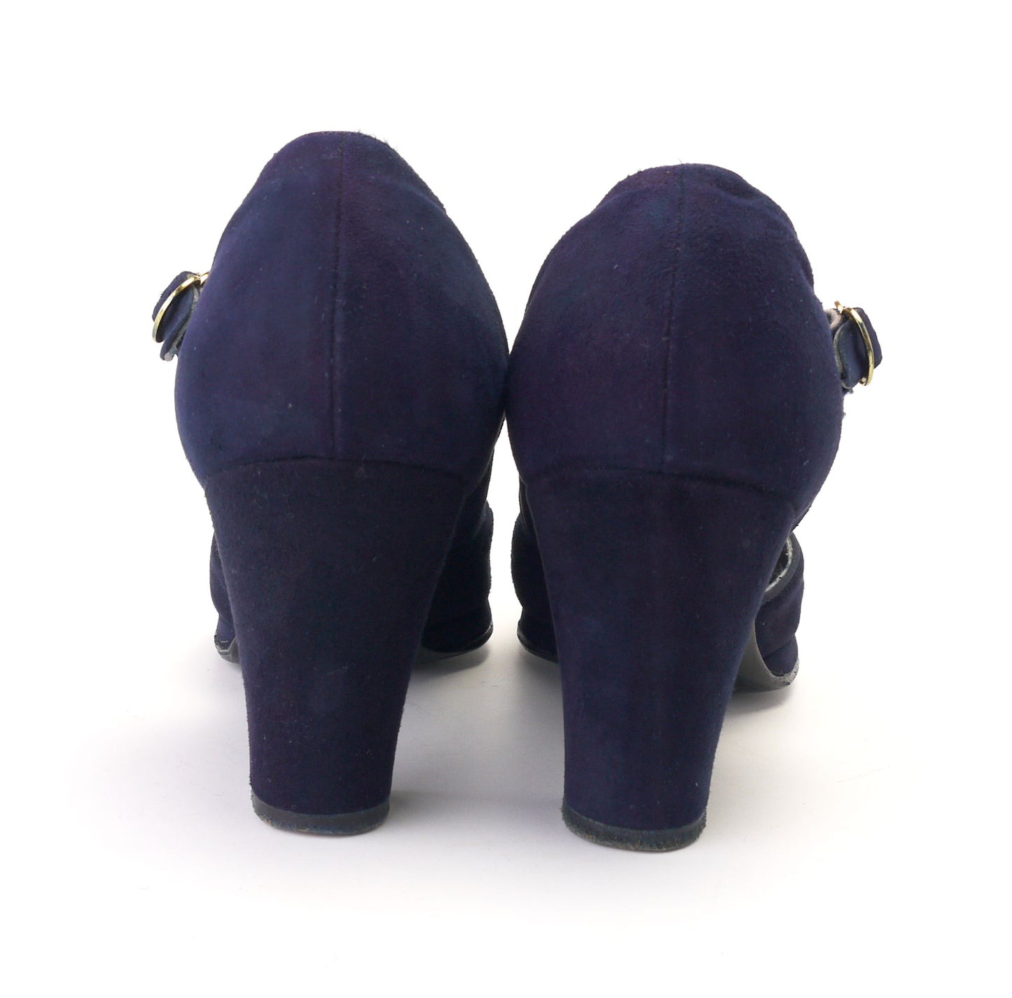 1940s Navy Suede Peep Toe with Fancy Strap UK 5