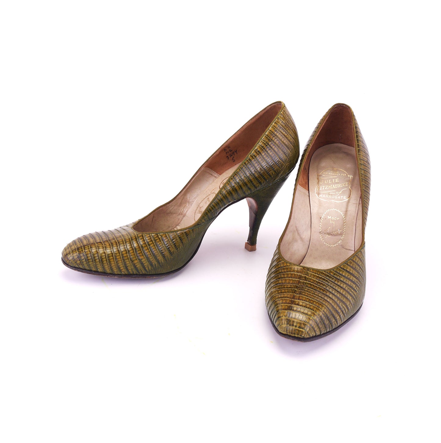1950s Green Lizard Stiletto Heel Pumps UK 4