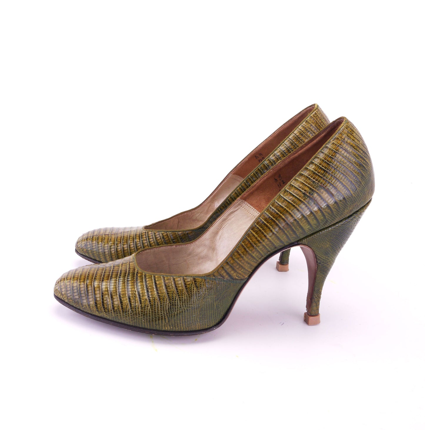 1950s Green Lizard Stiletto Heel Pumps UK 4