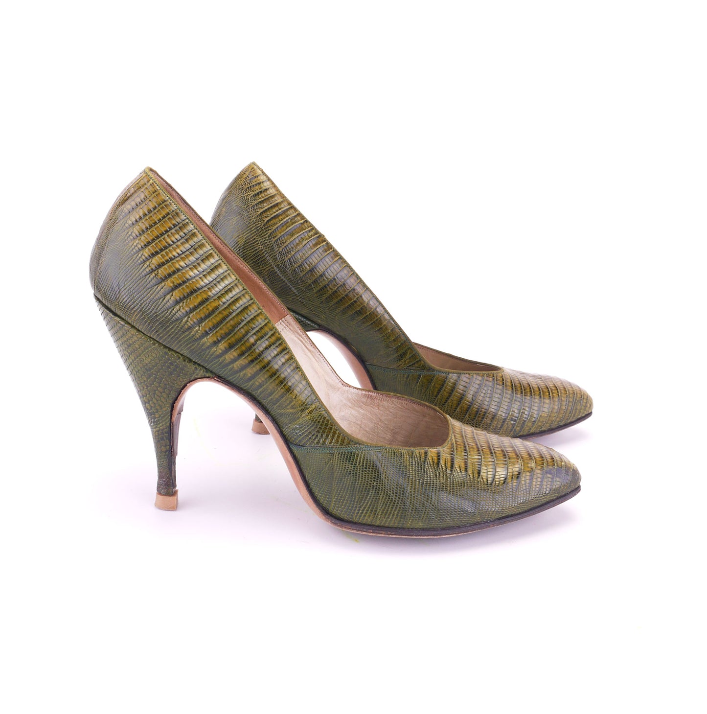 1950s Green Lizard Stiletto Heel Pumps UK 4