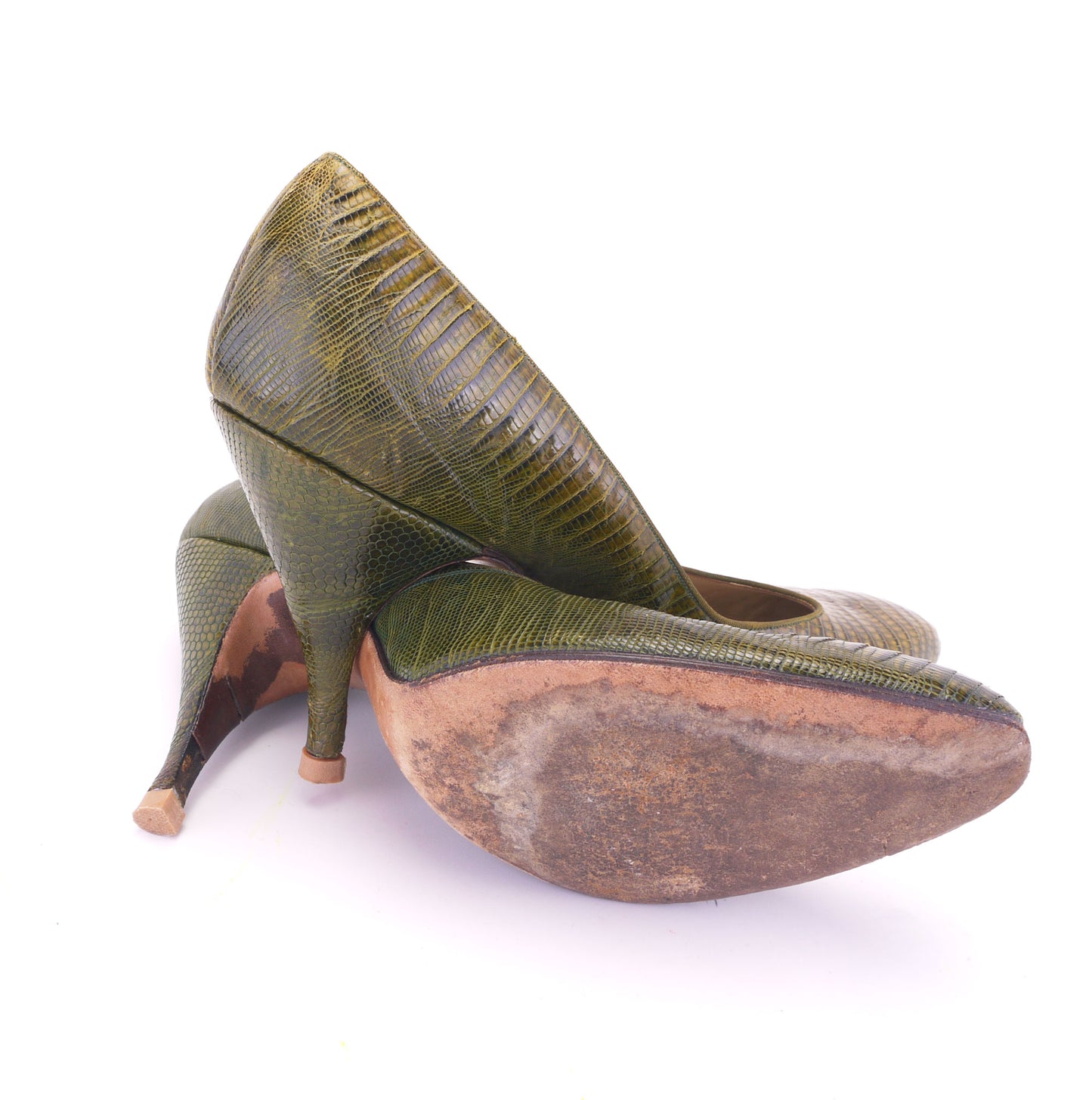 1950s Green Lizard Stiletto Heel Pumps UK 4