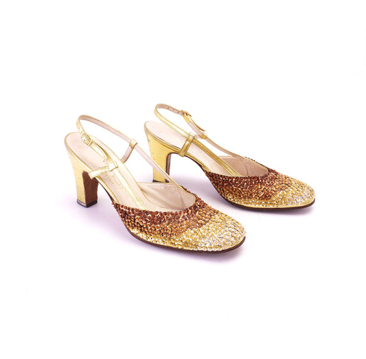 1960s Vernon Humpage Ombre Sequin Slingbacks UK 4.5