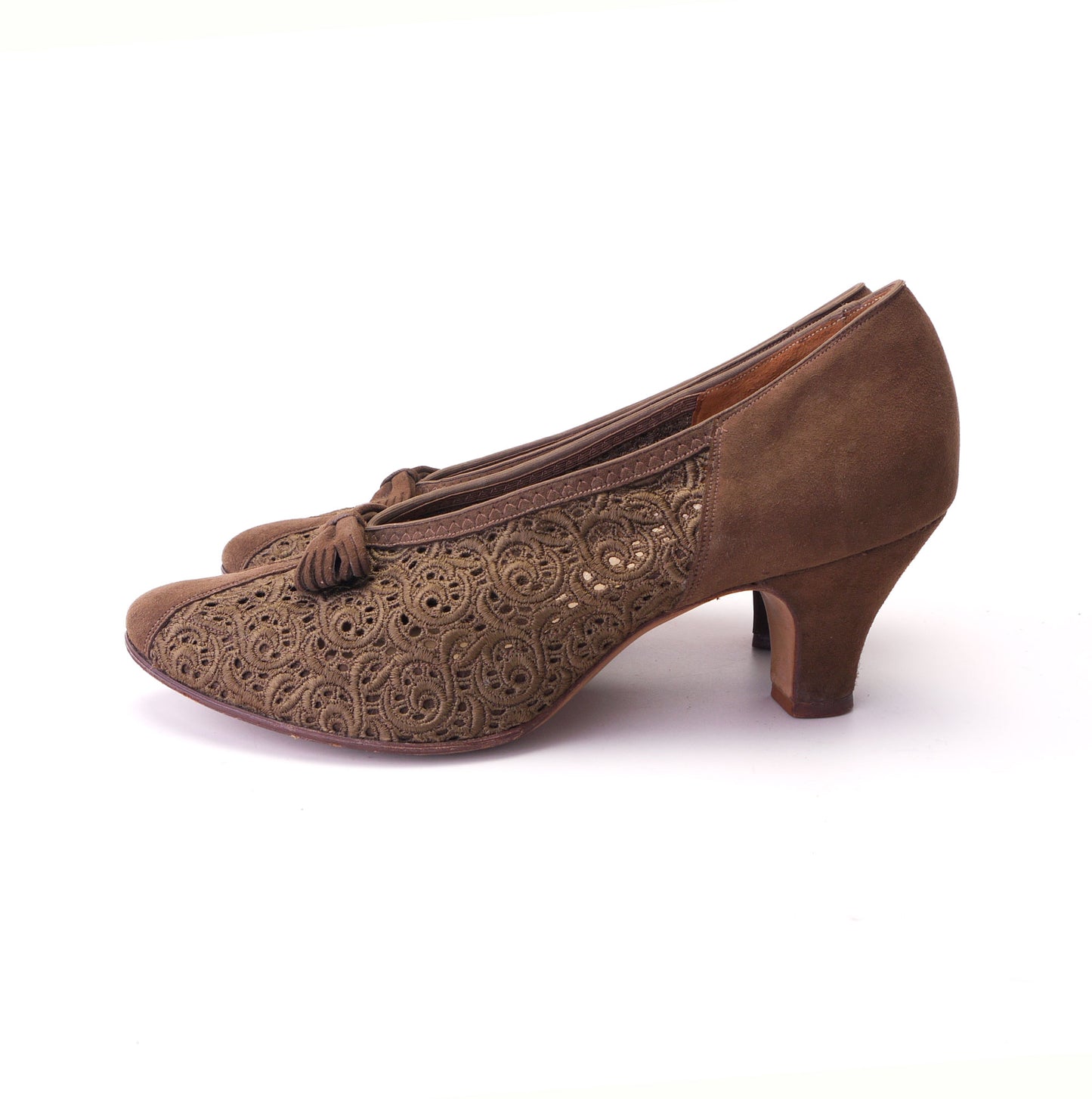 1950s Brown Suede and Lace Pumps by Van Dal UK 4