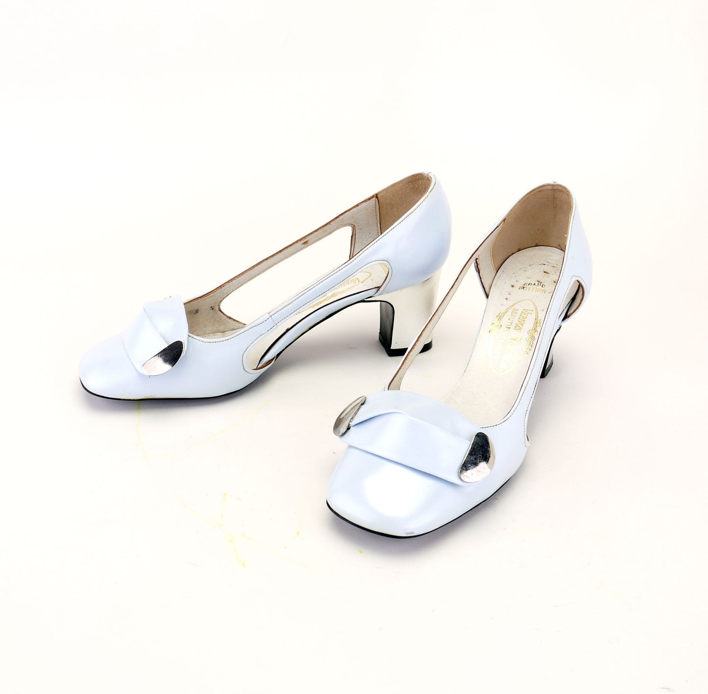 1960s Pale Blue Pumps W Mirror Heel Vernon Humpage UK 2.5
