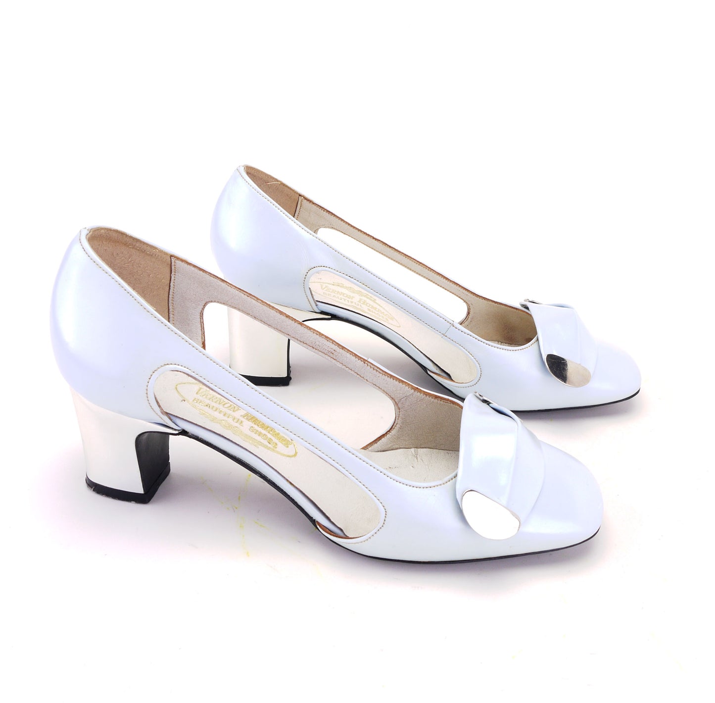 1960s Pale Blue Pumps W Mirror Heel Vernon Humpage UK 2.5