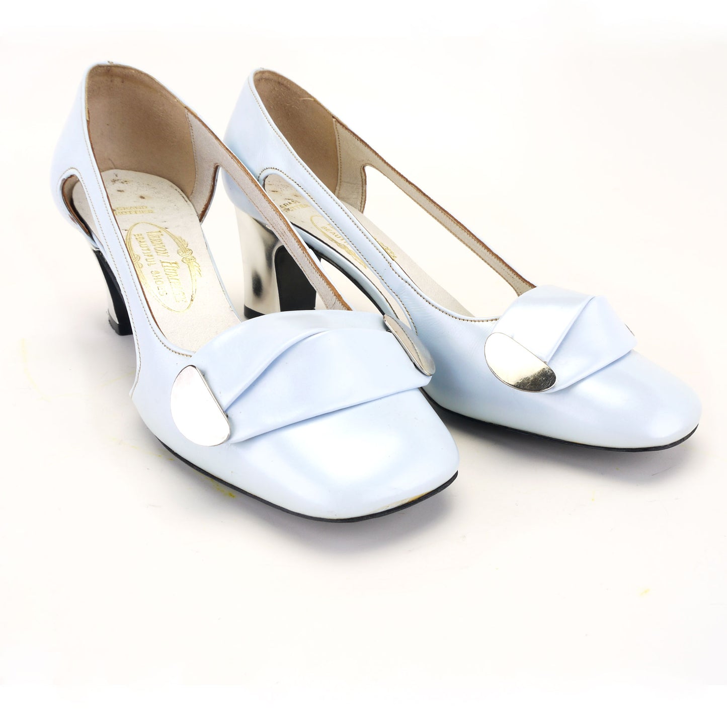 1960s Pale Blue Pumps W Mirror Heel Vernon Humpage UK 2.5