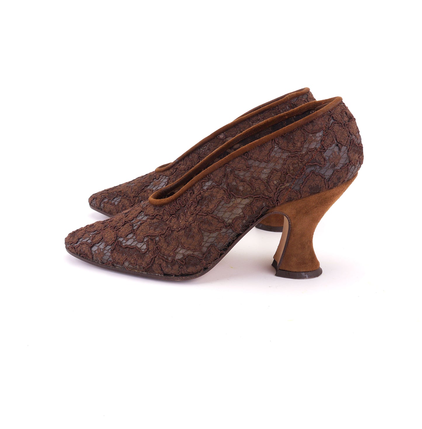 1990s Yantorny Style Brown Lace Pumps UK 3.5