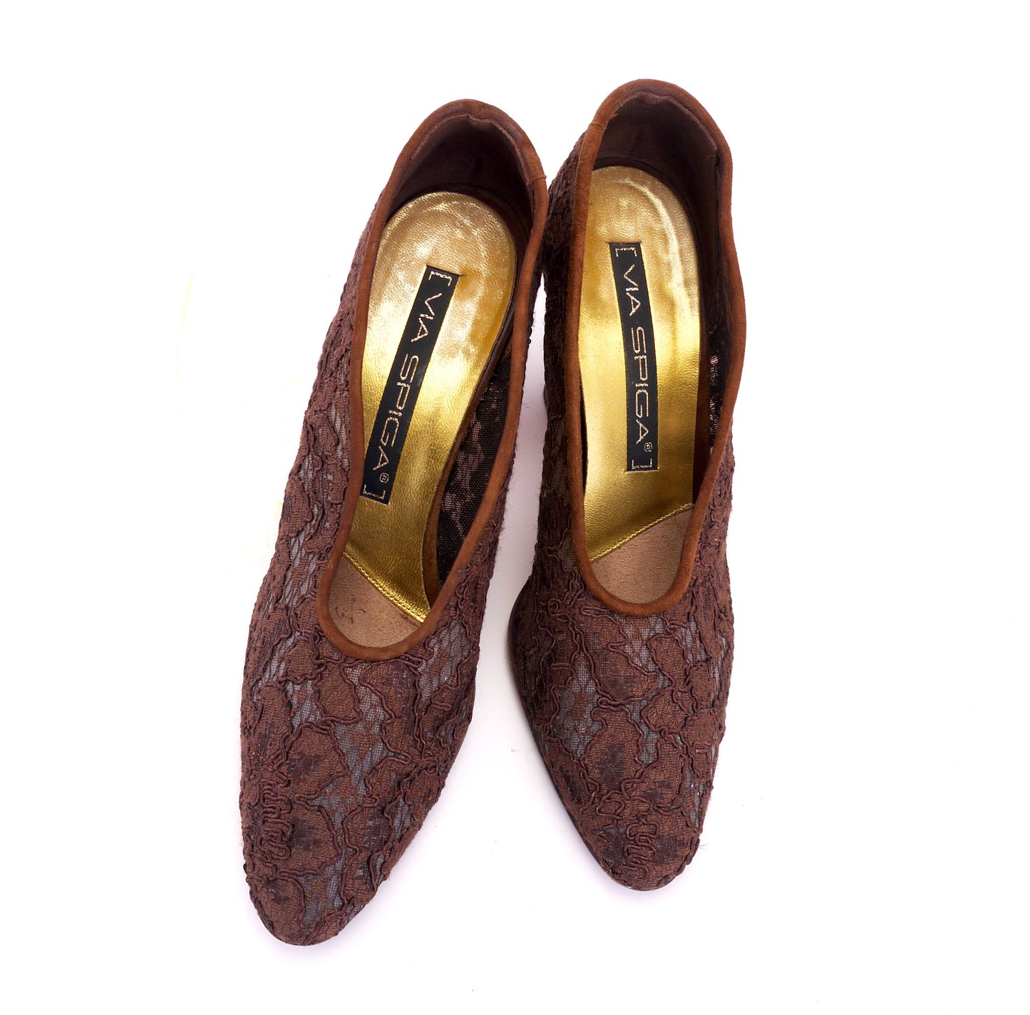 1990s Yantorny Style Brown Lace Pumps UK 3.5