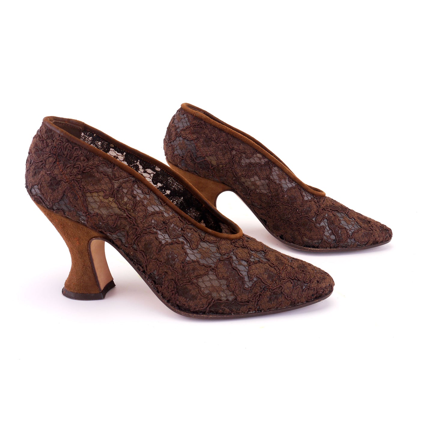 1990s Yantorny Style Brown Lace Pumps UK 3.5