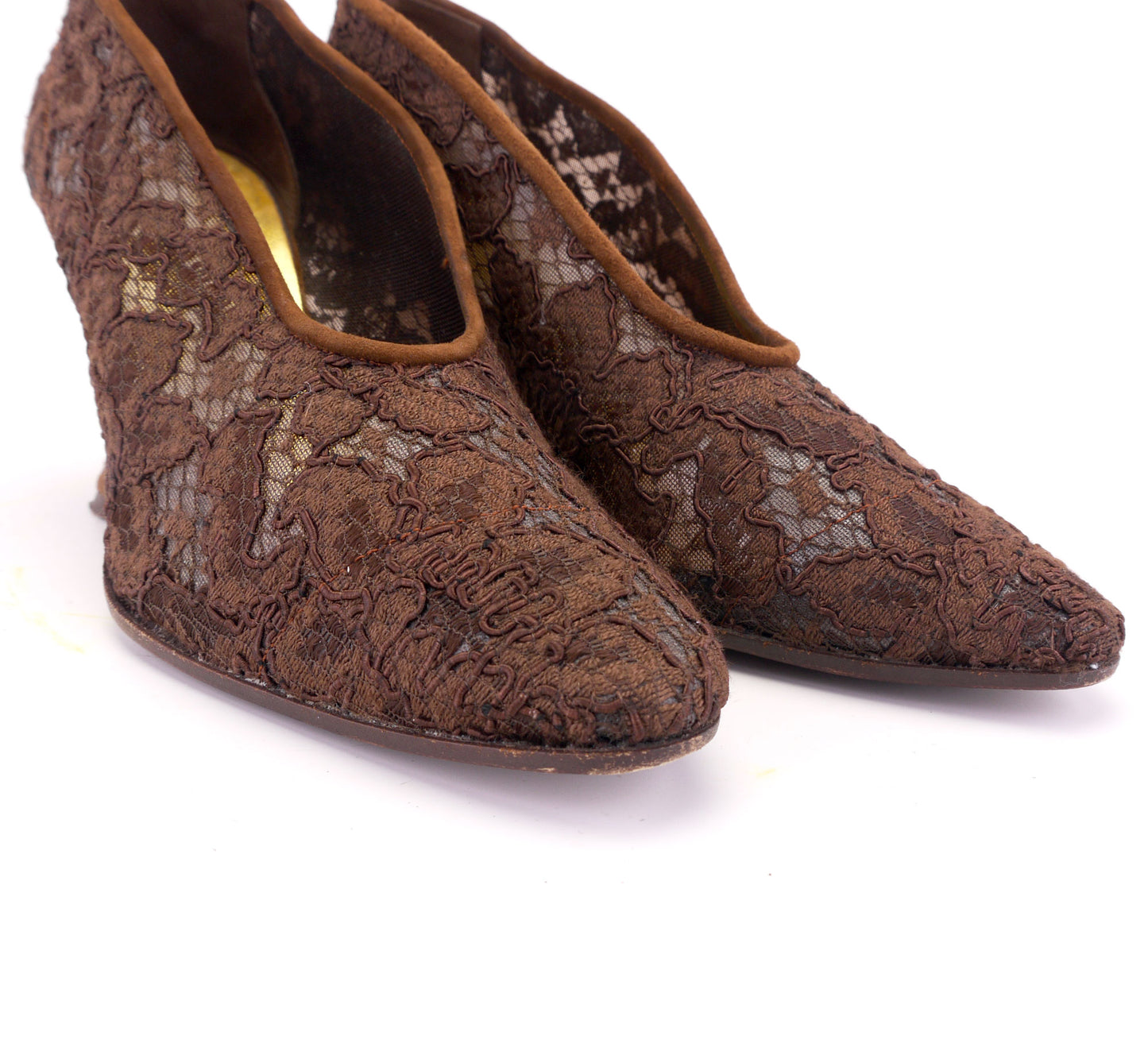 1990s Yantorny Style Brown Lace Pumps UK 3.5