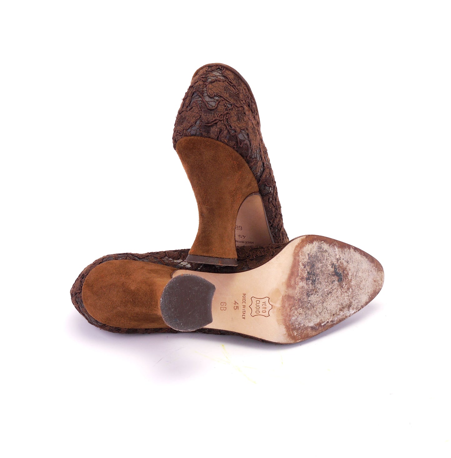 1990s Yantorny Style Brown Lace Pumps UK 3.5