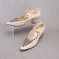 Edwardian White Silk Bar Shoes w Silver Beading UK 6