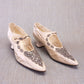 Edwardian White Silk Bar Shoes w Silver Beading UK 6
