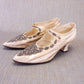 Edwardian White Silk Bar Shoes w Silver Beading UK 6