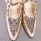 Edwardian White Silk Bar Shoes w Silver Beading UK 6