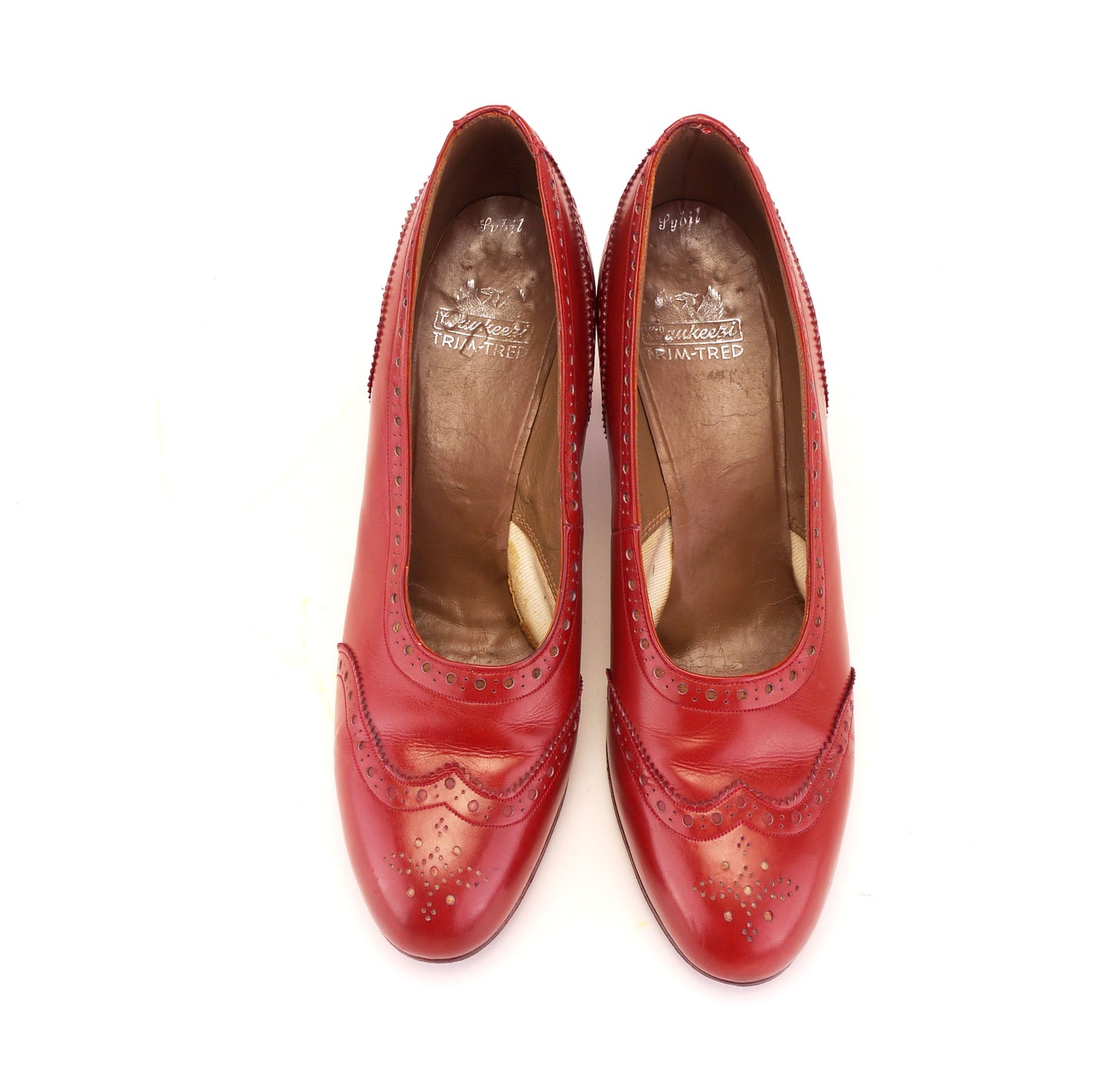 1950s Tomato Red Brogued Pumps by Waukeezi UK 6.5