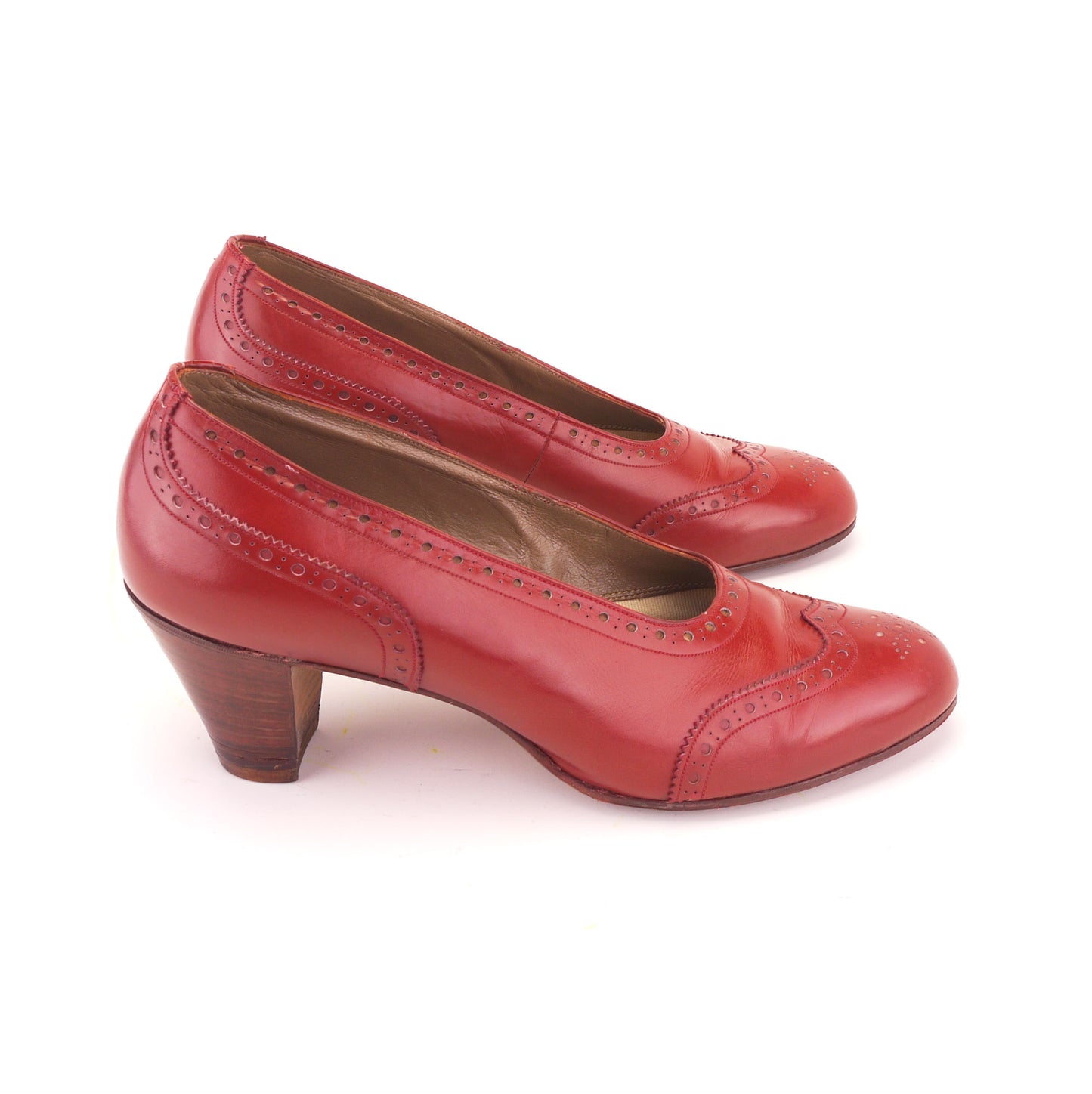 1950s Tomato Red Brogued Pumps by Waukeezi UK 6.5