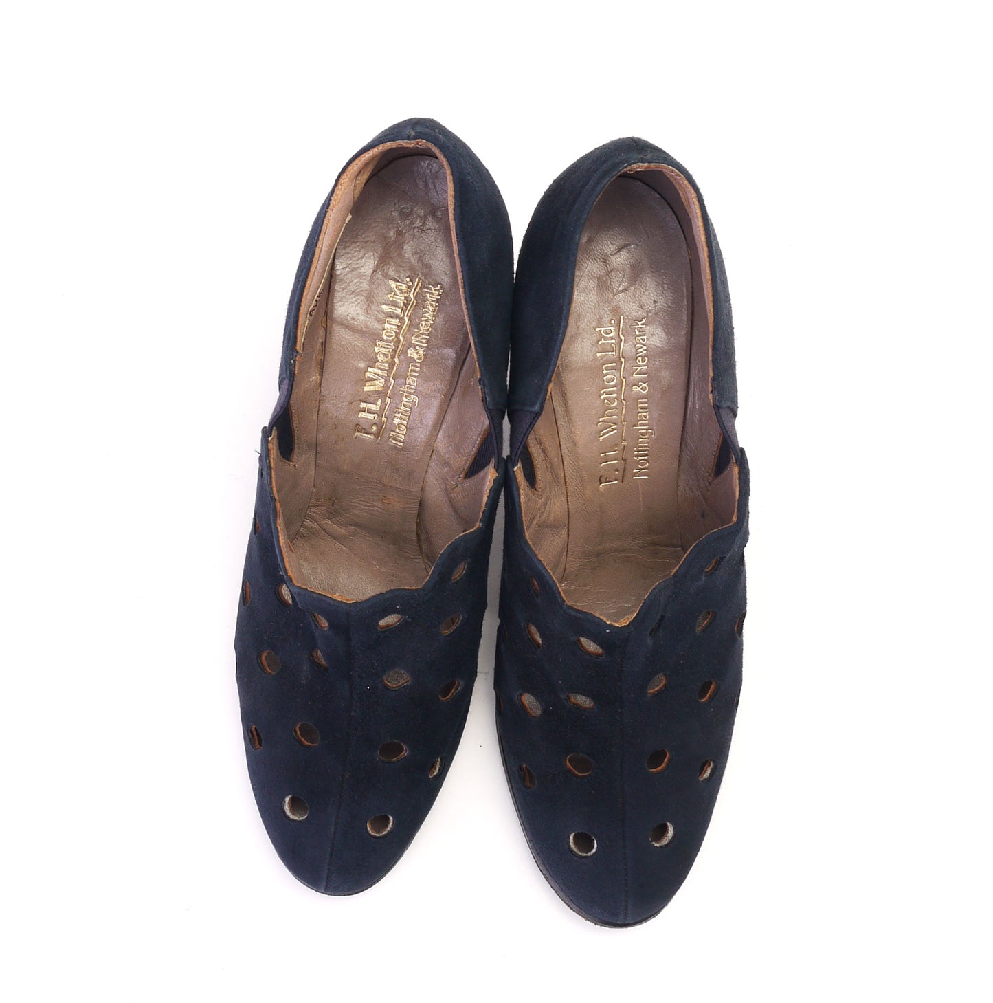 1930s Navy Suede Pumps with Large Perforations UK 3