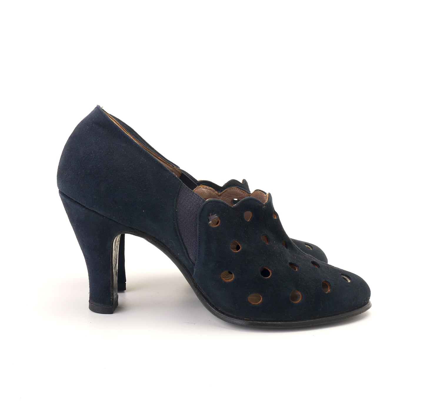 1930s Navy Suede Pumps with Large Perforations UK 3