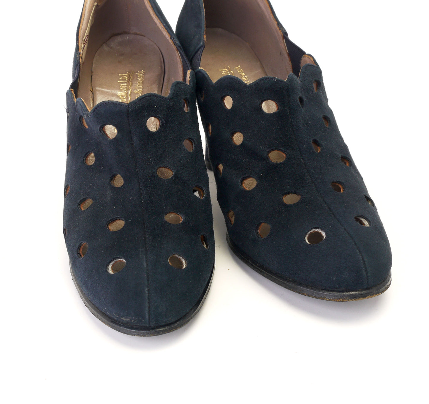 1930s Navy Suede Pumps with Large Perforations UK 3