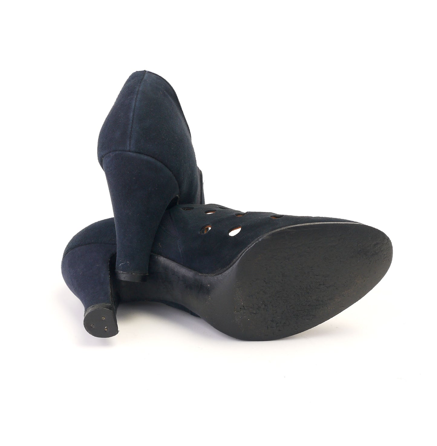 1930s Navy Suede Pumps with Large Perforations UK 3