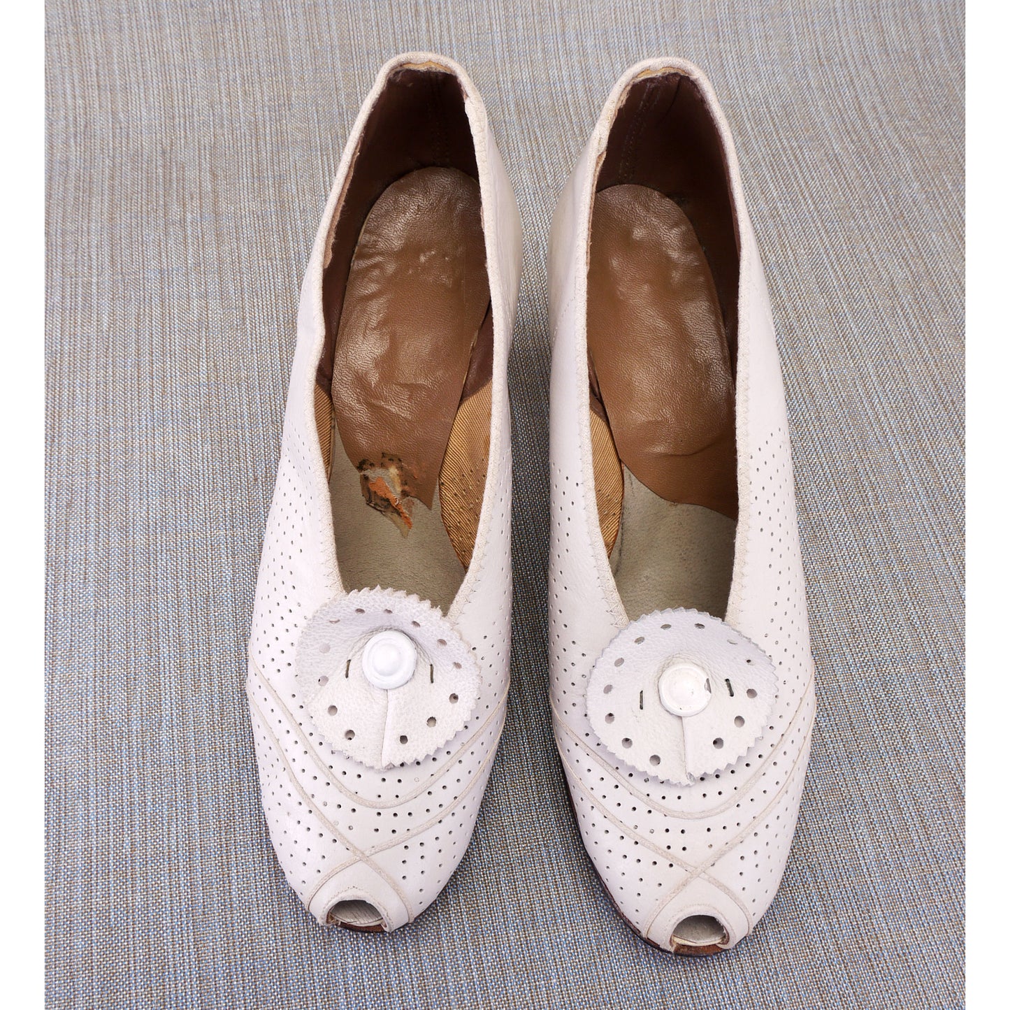 White Perforated Peep Toe Pumps UK 3.5