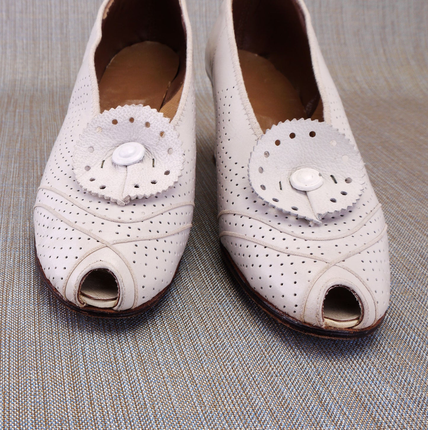 White Perforated Peep Toe Pumps UK 3.5