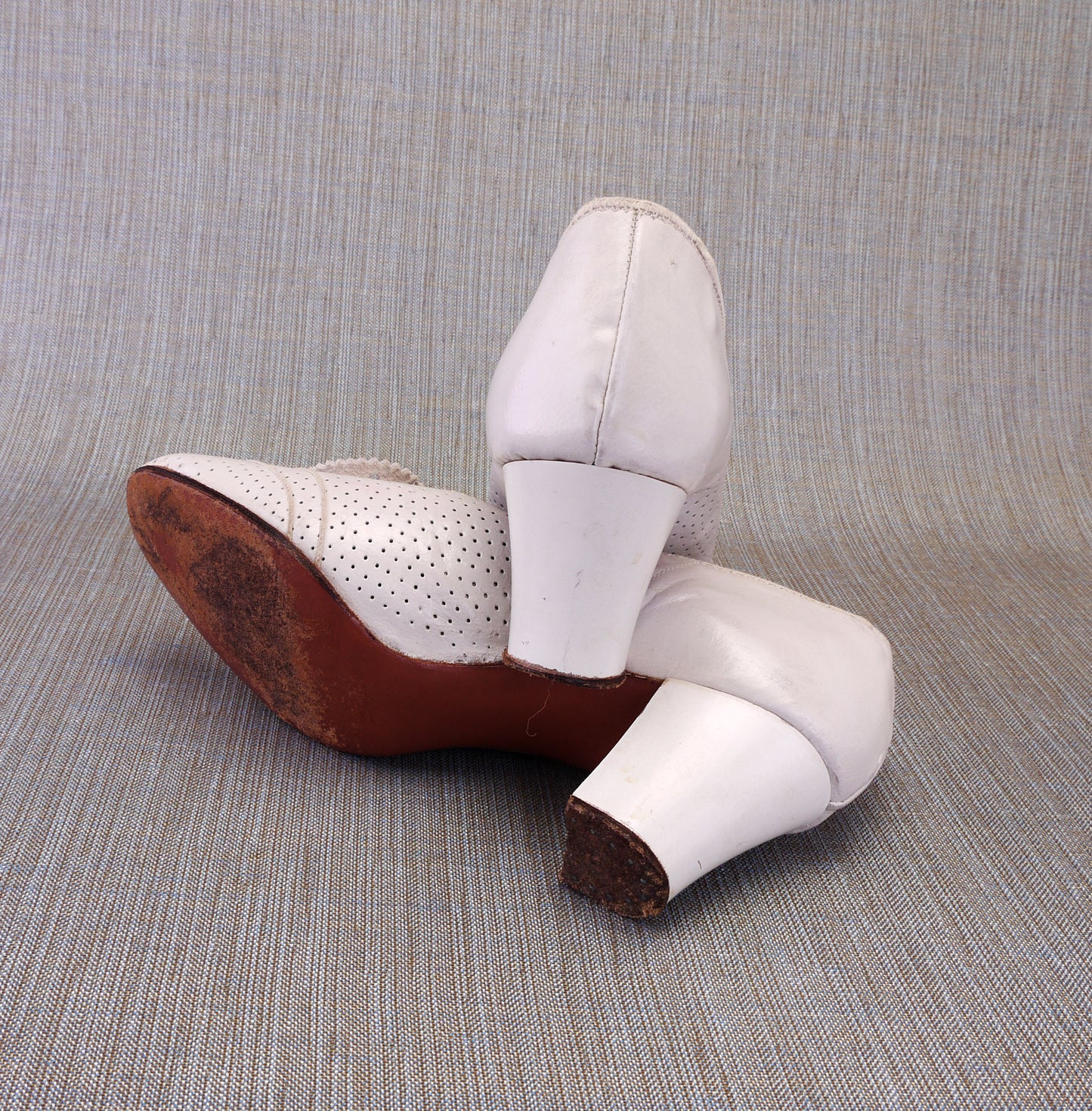 White Perforated Peep Toe Pumps UK 3.5