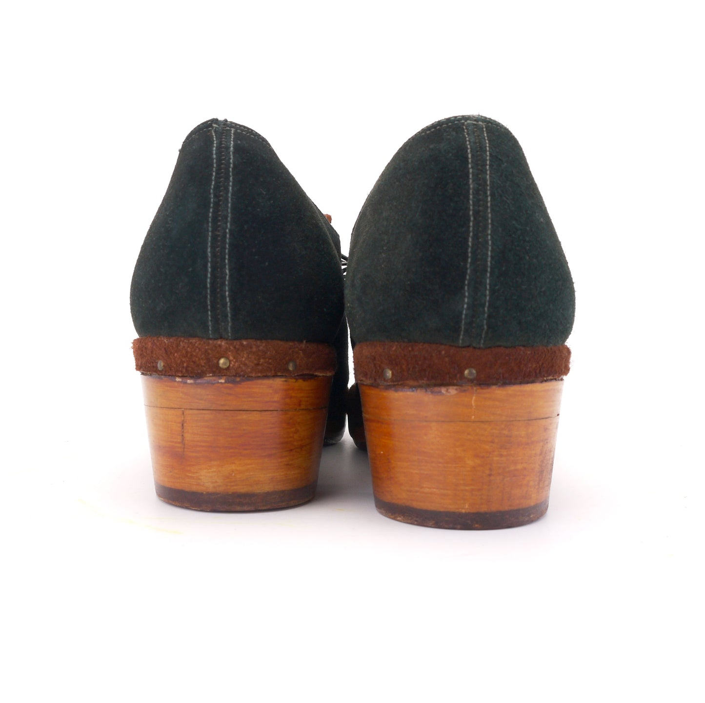 1940s WW2 Unworn Woodies Green Suede Clogs UK 5