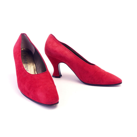 YSL Edwardian Style Red Suede Pumps UK 7