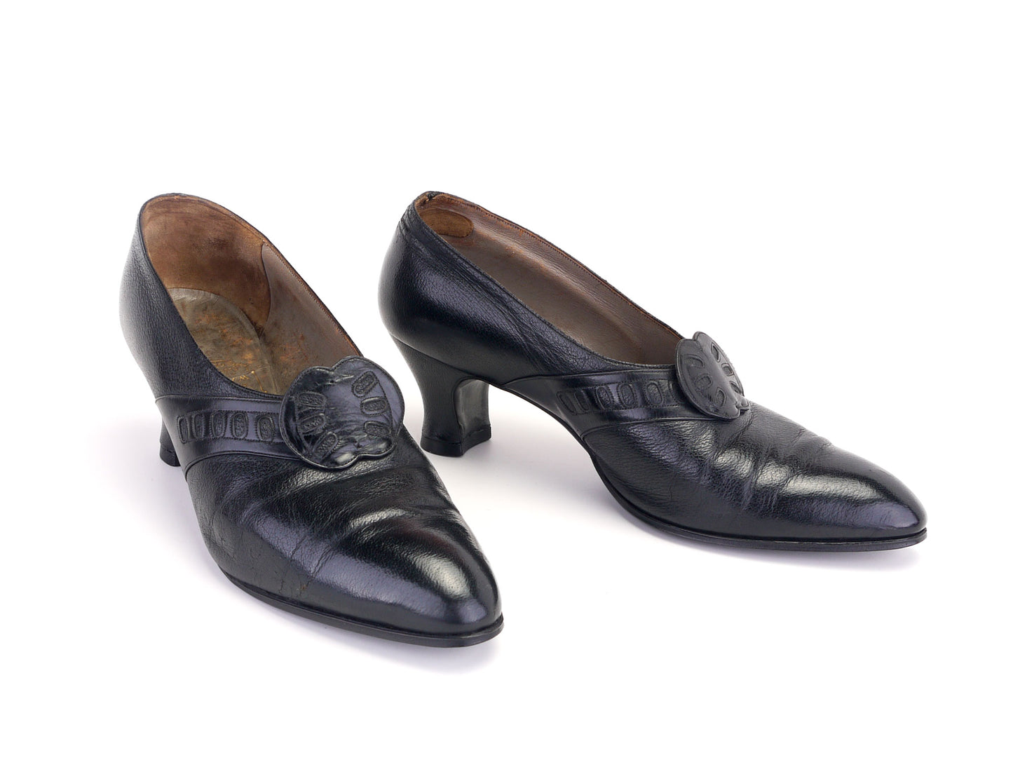 1920s Black Grained Walking Shoes by J Allan UK 5.5