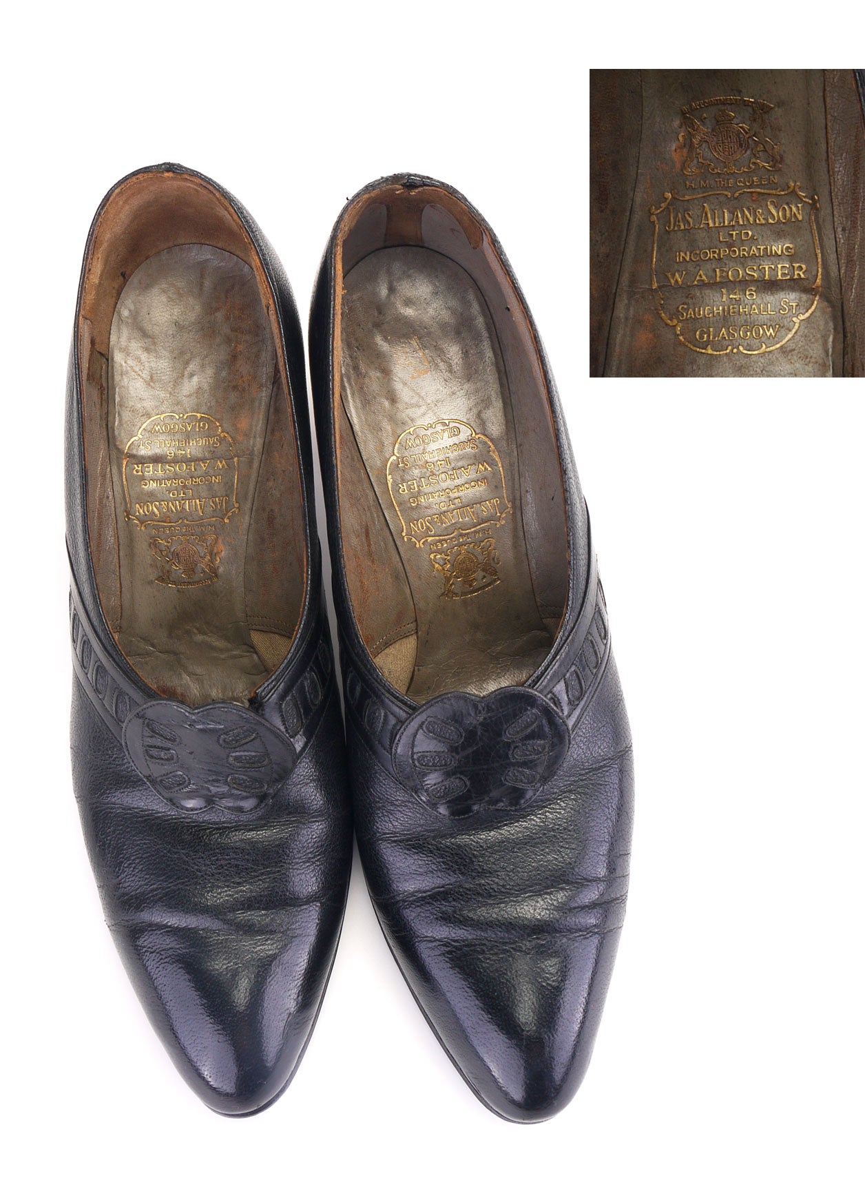 1920s Black Grained Walking Shoes by J Allan UK 5.5