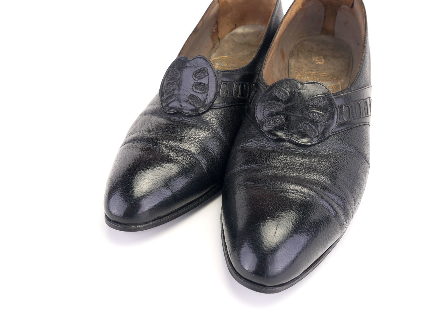 1920s Black Grained Walking Shoes by J Allan UK 5.5