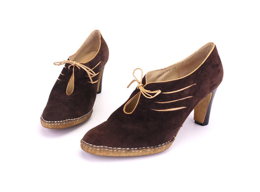 Fab 70s Crepe Soled  Heels in Brown Suede by Caimar UK 7.5